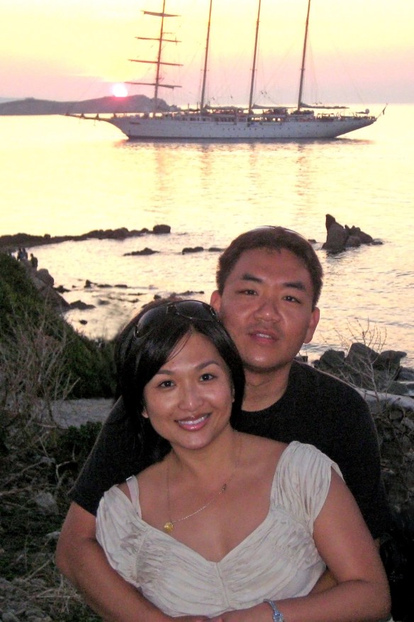 me and the husband in 2009, well-rested as a mofo, ringing in my birthday in mykonos, greece, when our children weren't even glimmers in our eyes